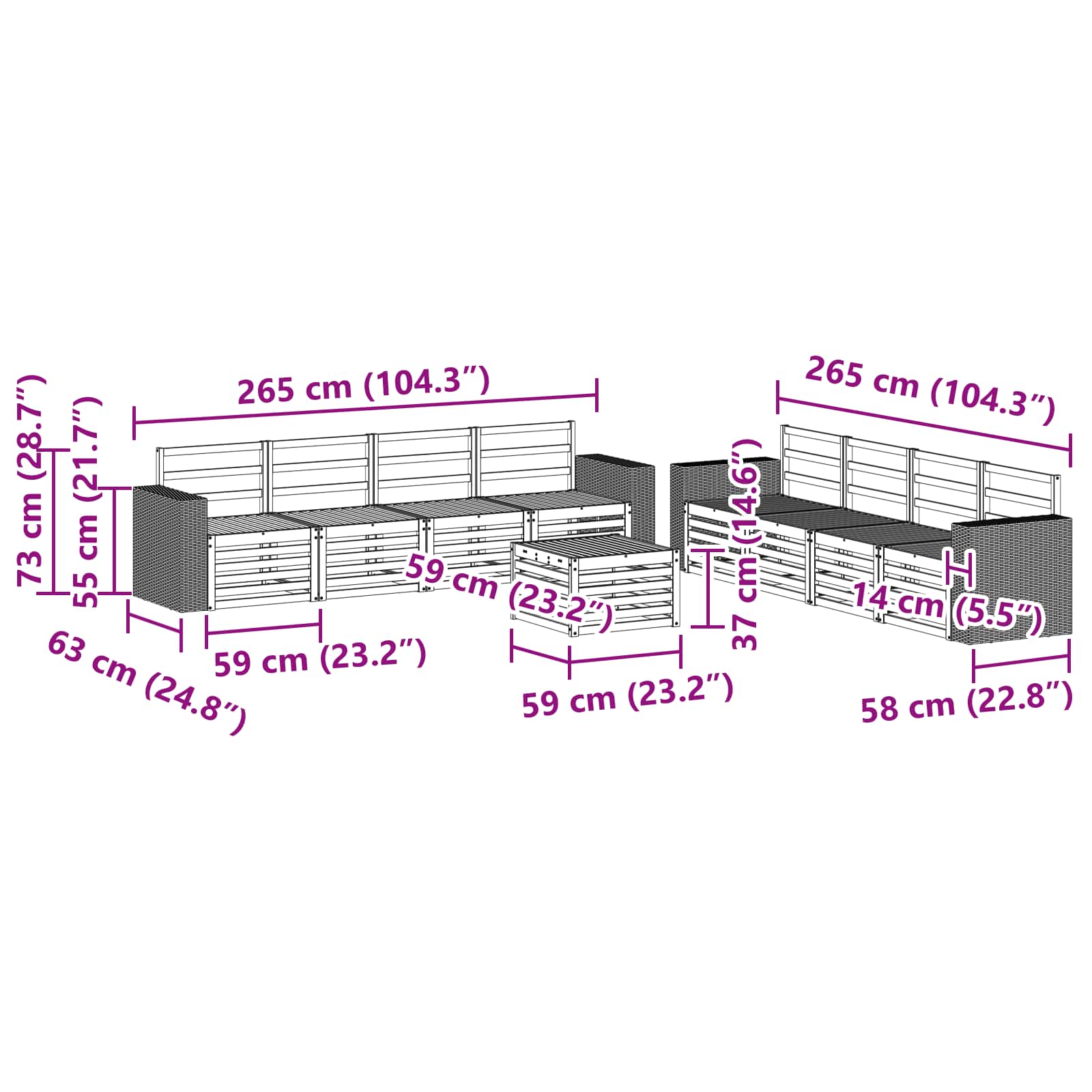 Setovi sofa 9 pcs Čvrsto drvo akacije