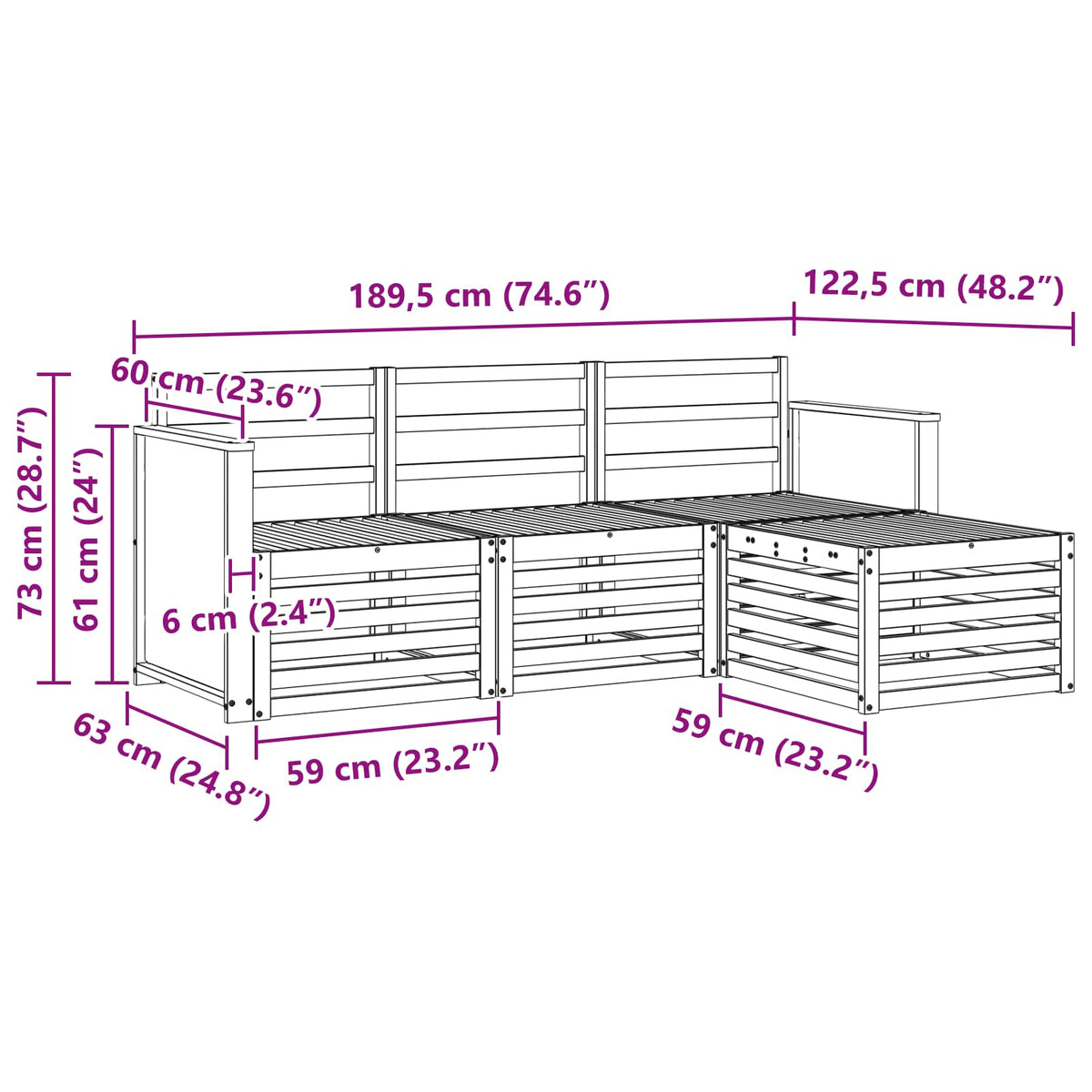 Set vanjskih sofa 4 pcs Prirodna