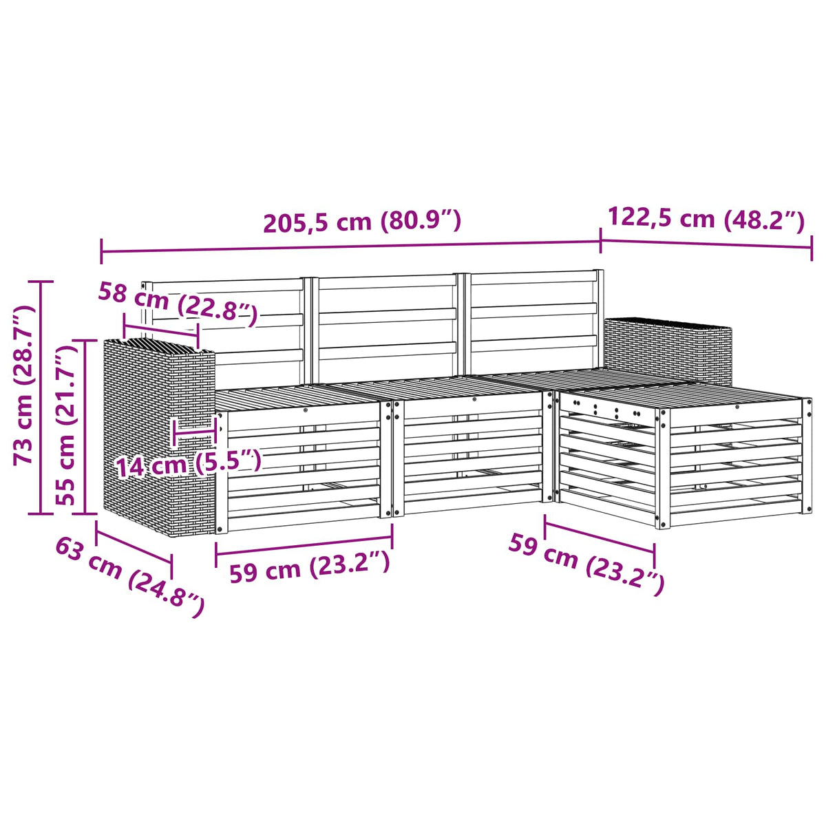 Set vanjskih sofa 4 pcs Prirodna