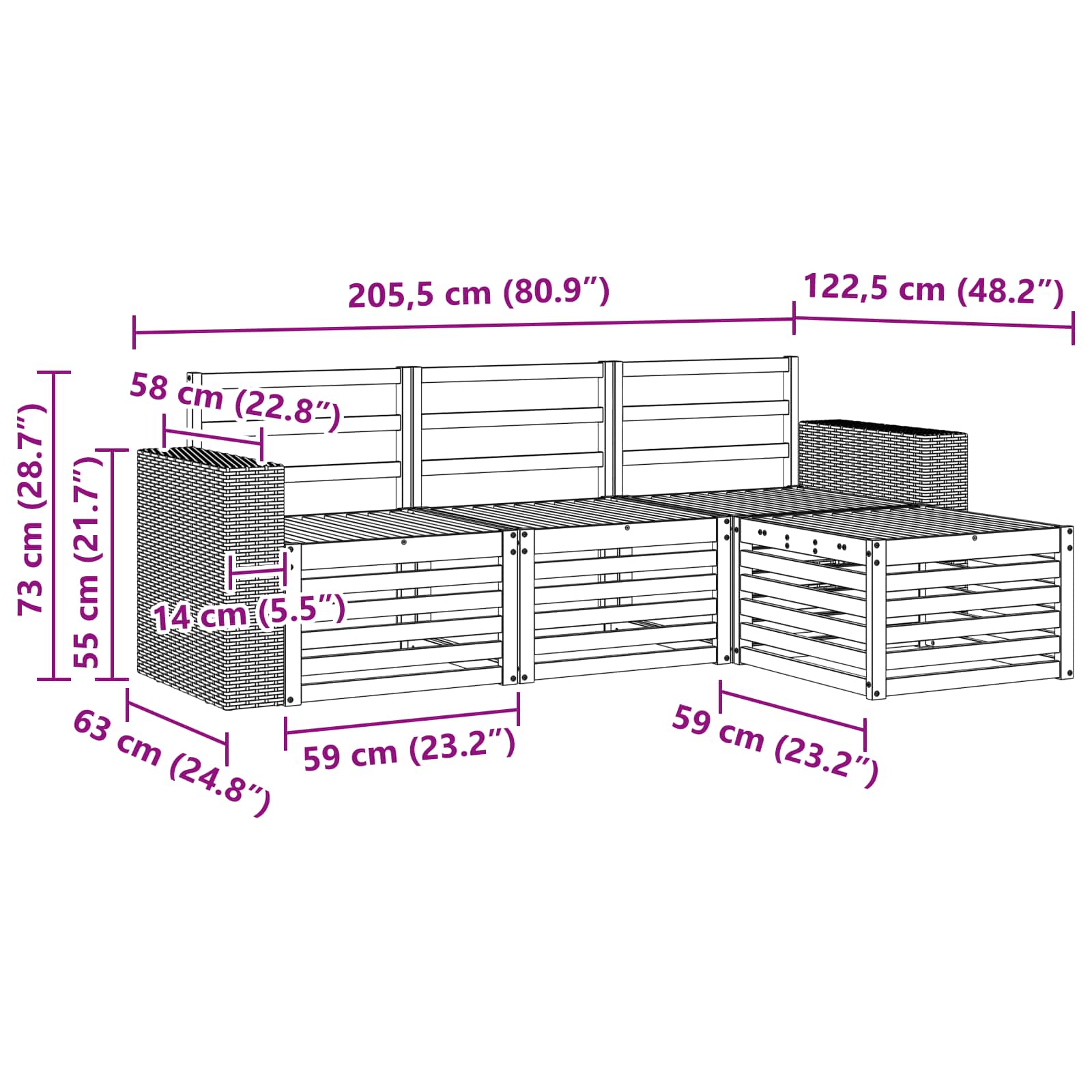 Set vanjskih sofa 4 pcs Prirodna