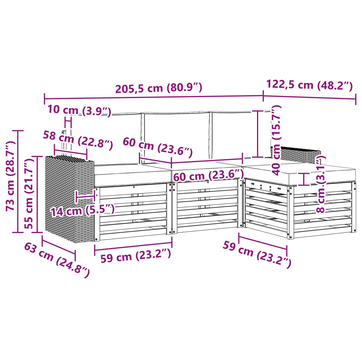 Set vanjskih sofa 4 kom. Prirodna i svjetlosiva