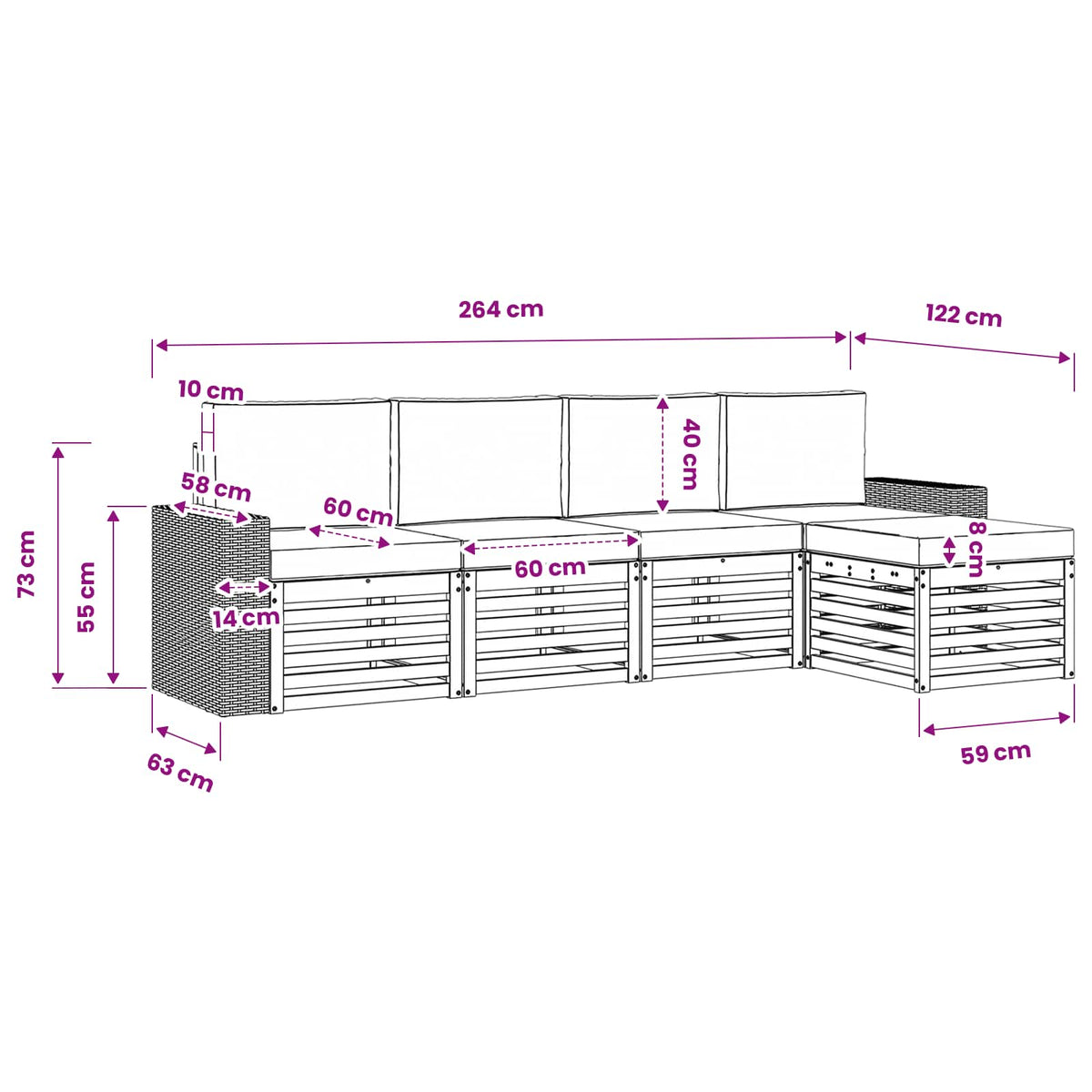 Set vanjskih sofa 5 kom. Prirodna i antracit
