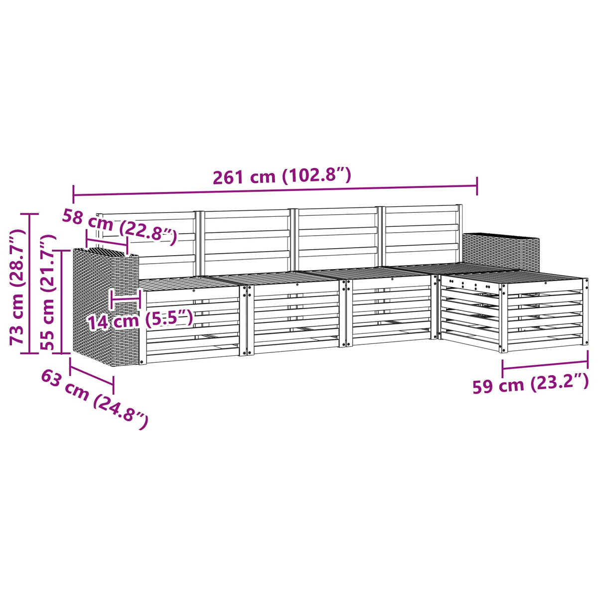 Set vanjskih sofa 5 kom. Prirodna