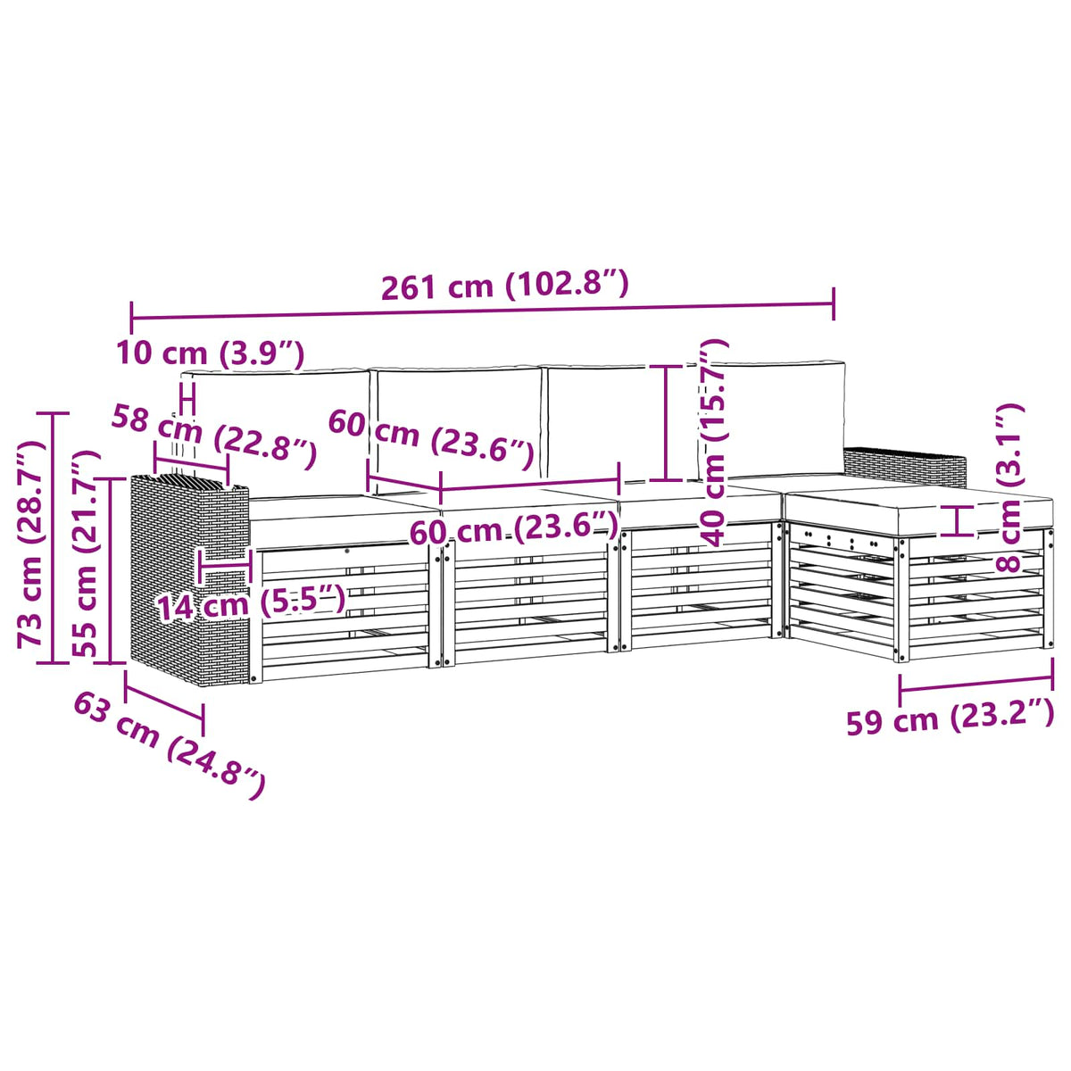 Set vanjskih sofa 5 kom. Prirodna i svjetlosiva