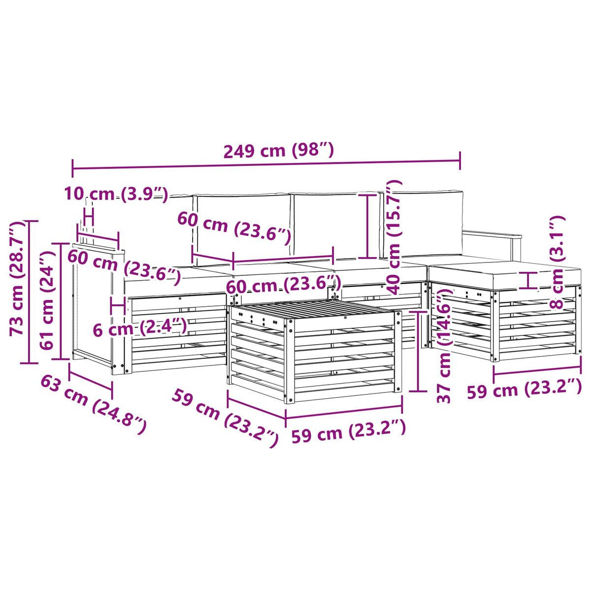Set vanjskih sofa 6 kom. Prirodna i svjetlosiva