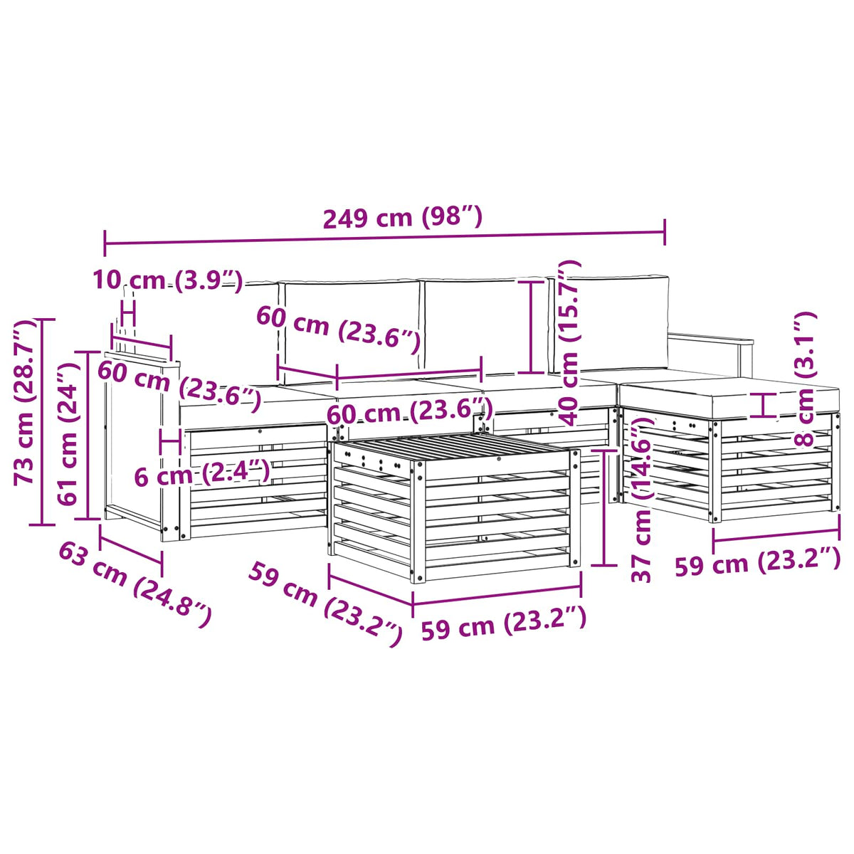 Set vanjskih sofa 6 kom. Prirodna i svjetlosiva