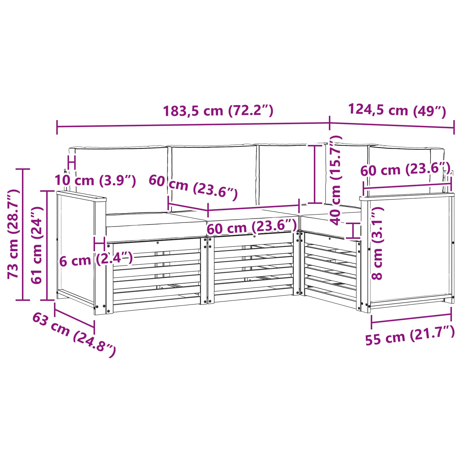 Setovi sofa s jastukom 4 pcs Čvrsto drvo akacije