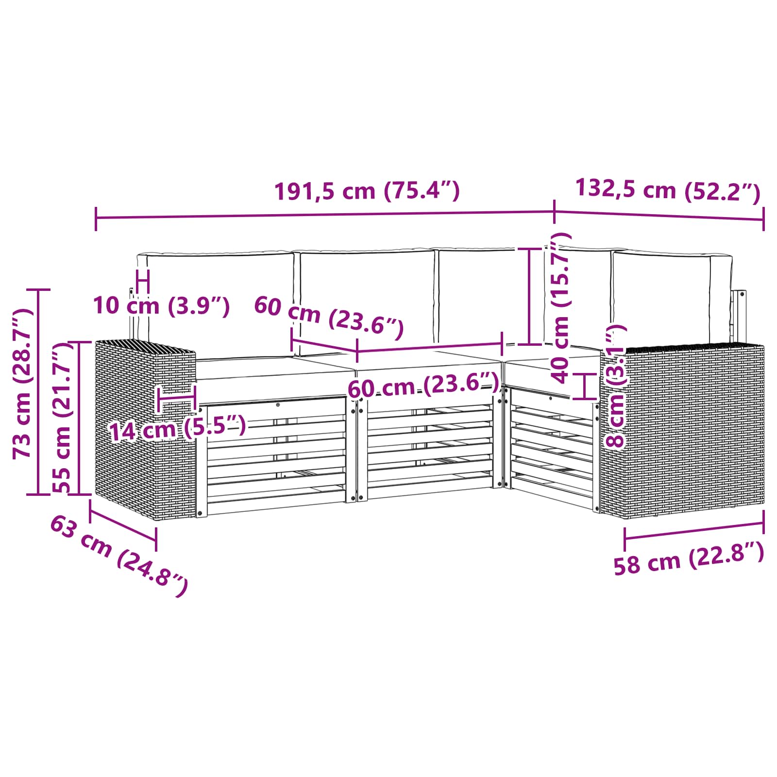 Setovi sofa s jastukom 4 pcs Čvrsto drvo akacije