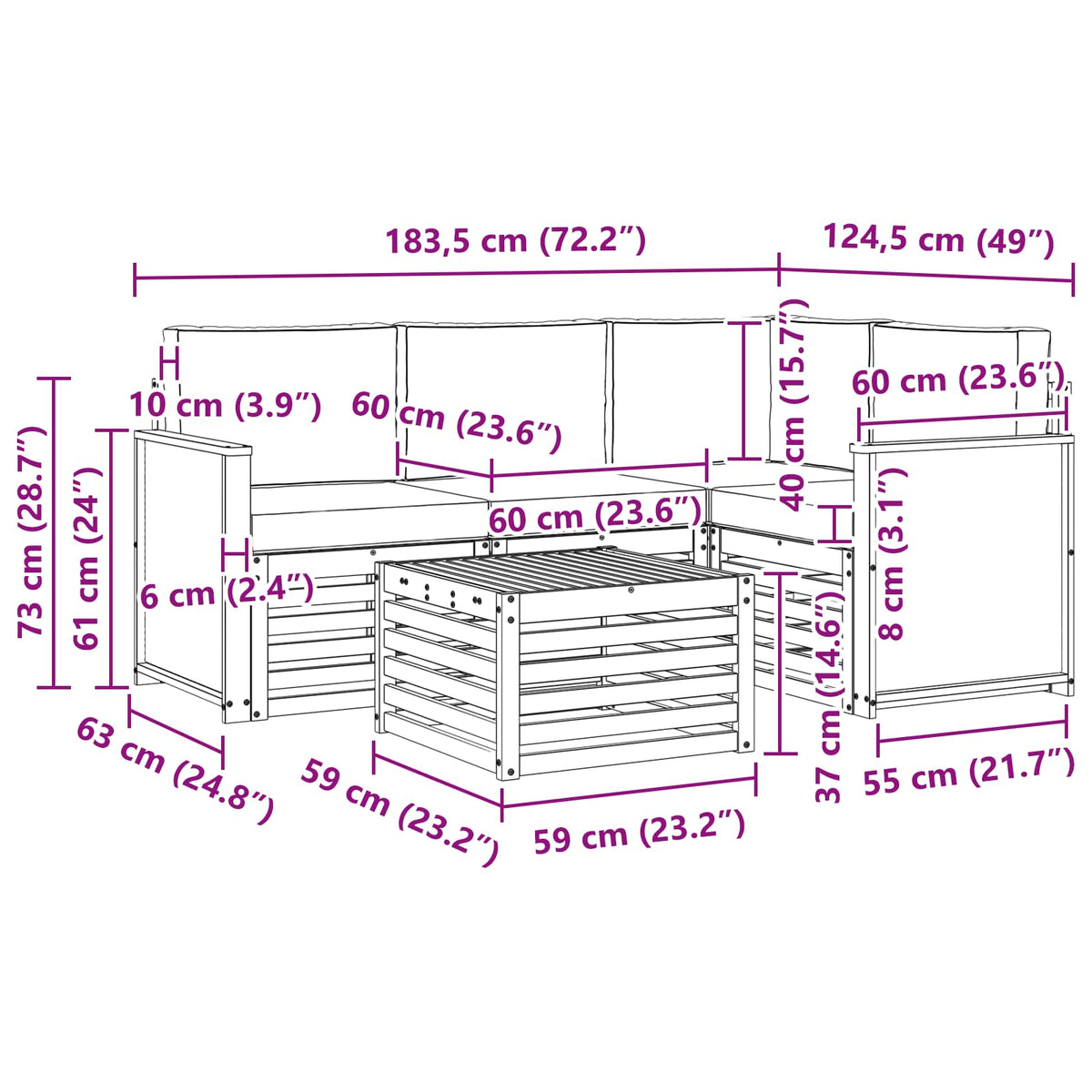 Set vanjskih sofa 5 pcs Prirodna i bež 59 x 59 x 37 cm