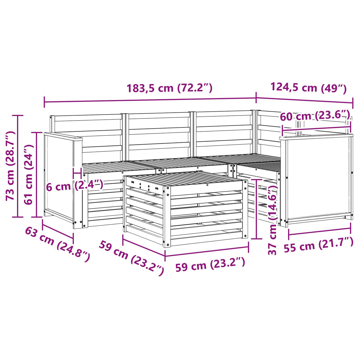 Set vanjskih sofa 5 pcs Prirodna 59 x 59 x 37 cm Poliester