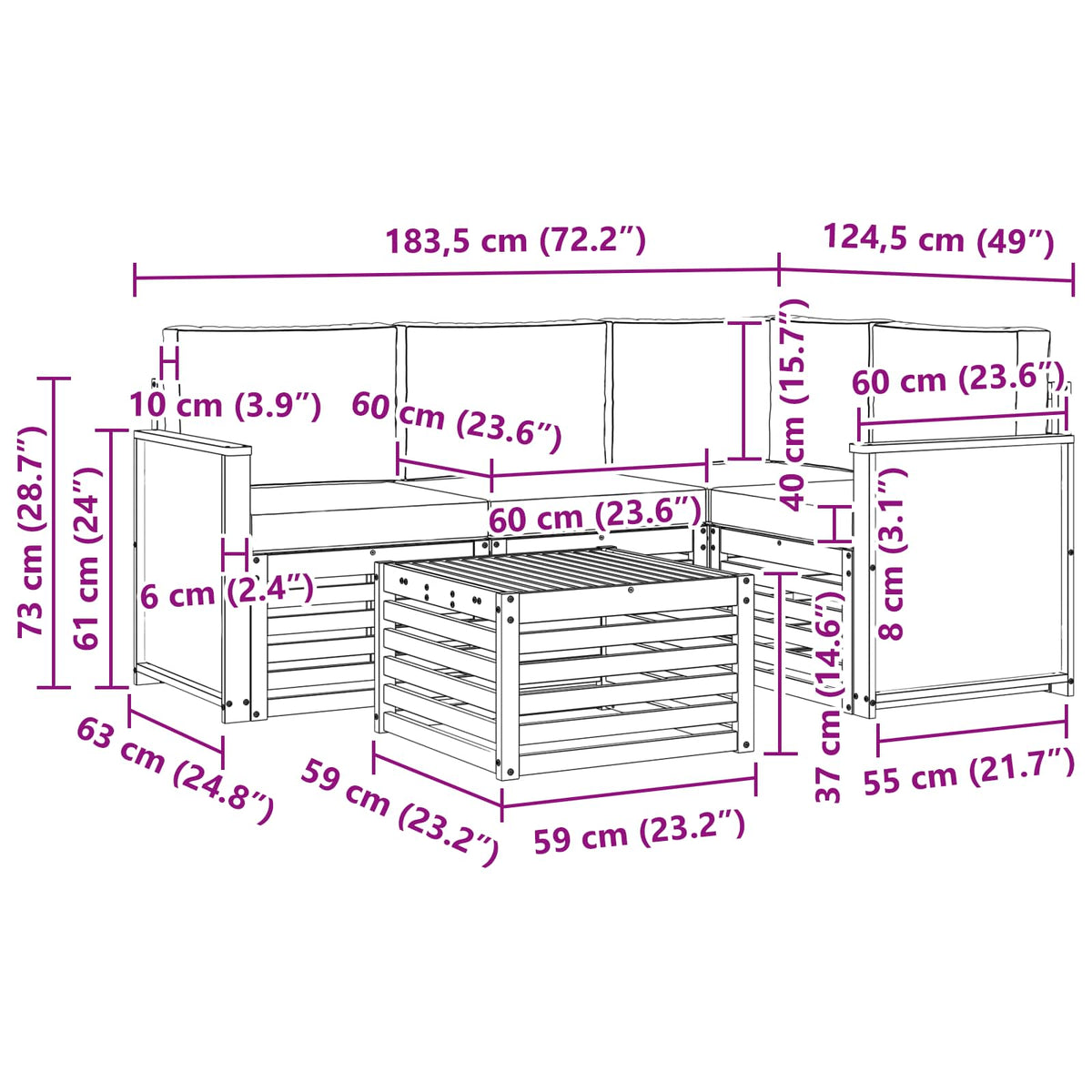 Set vanjskih sofa 5 pcs Prirodna i antracit 59 x 59 x 37 cm
