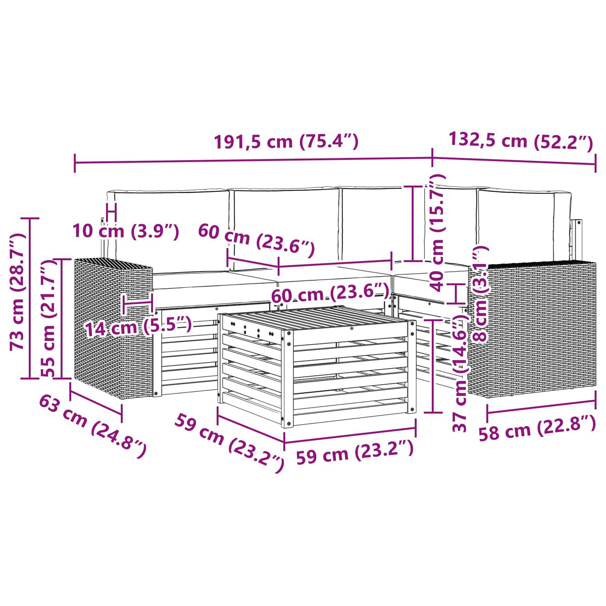 Set vanjskih sofa 5 kom. Prirodna i krem Poliester