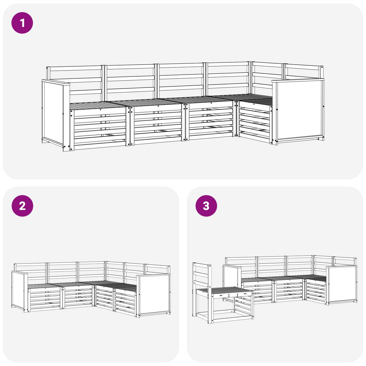 Sekcijska garnitura 4 pcs Prirodna Čvrsto drvo akacije