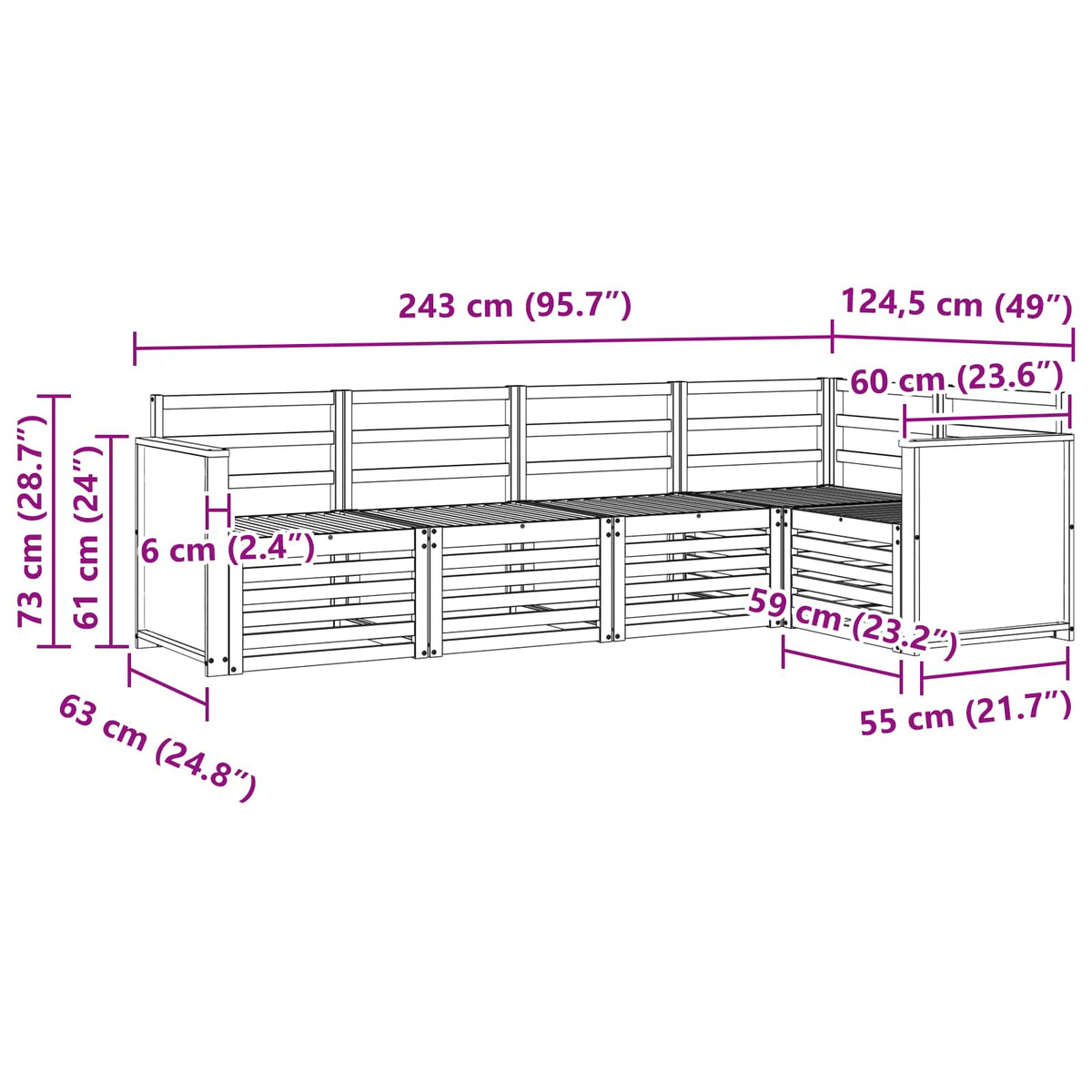 Sekcijska garnitura 4 pcs Prirodna Čvrsto drvo akacije