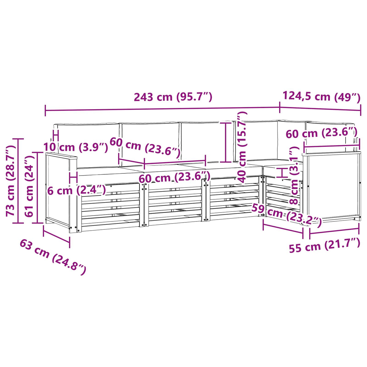 Sekcijska garnitura s jastukom 4 pcs Prirodna