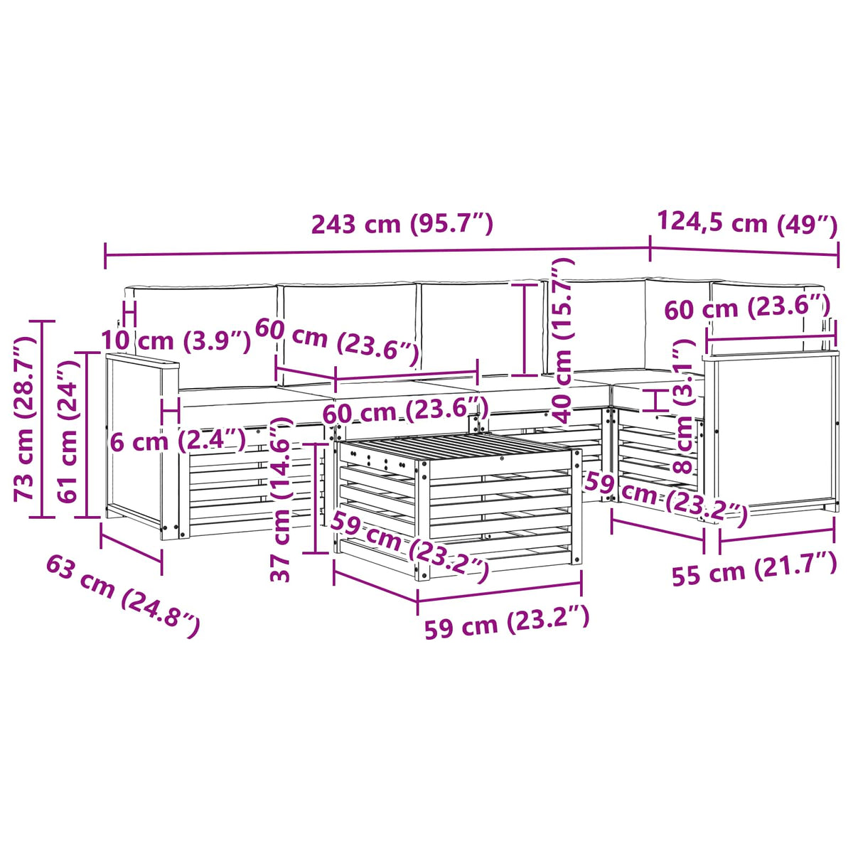 Sekcijska garnitura s jastukom 5 pcs Prirodna