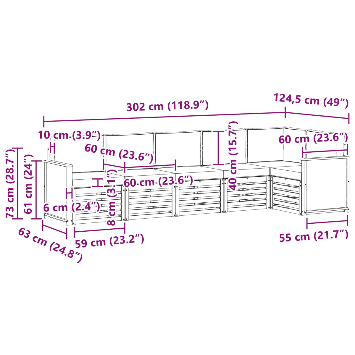 Set vanjskih sofa 5 kom. Prirodna