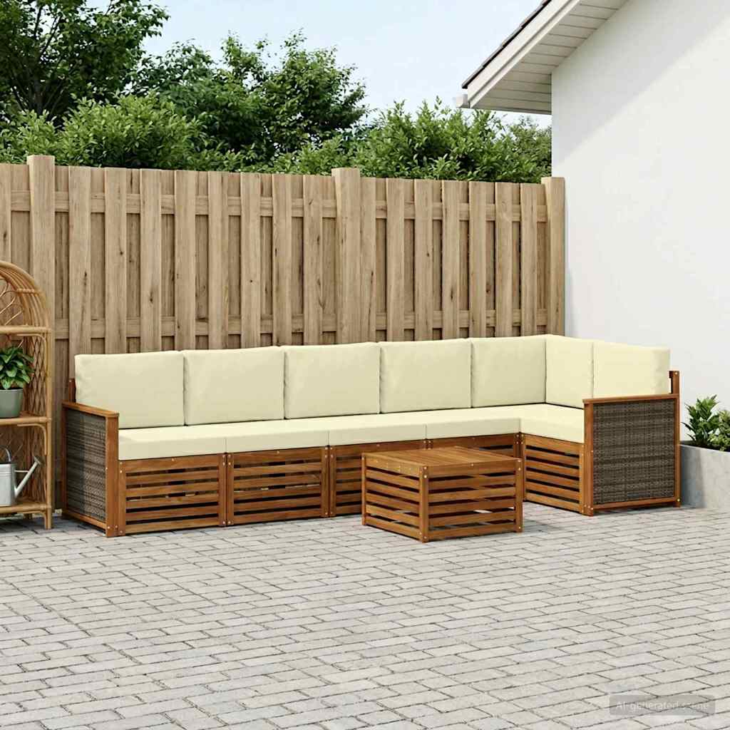 Set vanjskih sofa 6 kom. Prirodna i krem Bijela