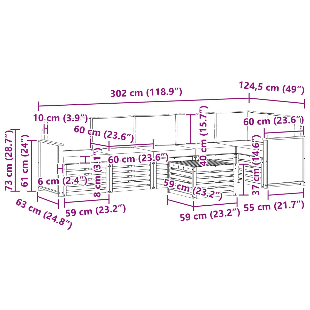Set vanjskih sofa 6 kom. Prirodna Bijela