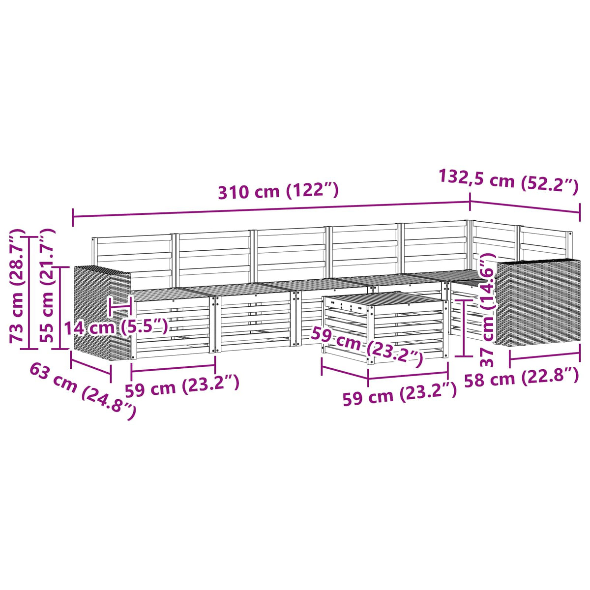 Set vanjskih sofa 7 kom. Prirodna Poliester