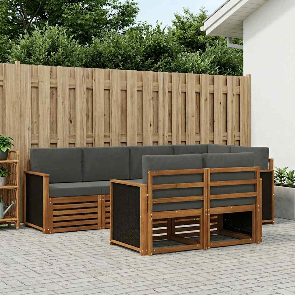 Set vanjskih sofa 6 kom. Prirodna i antracit