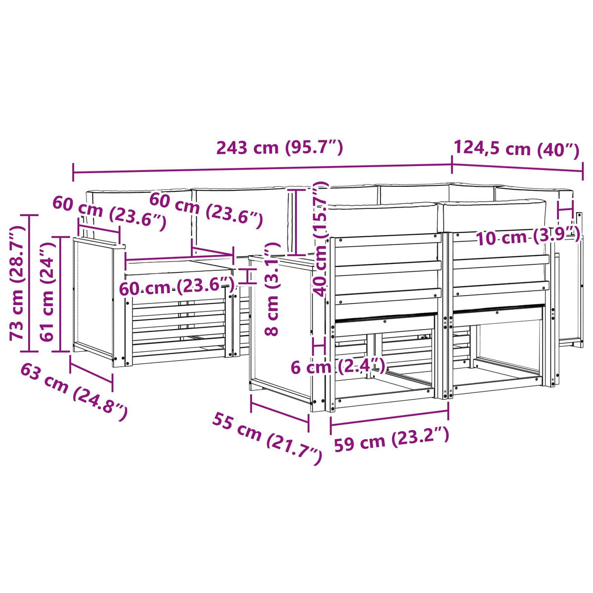 Set vanjskih sofa 6 kom. Prirodna
