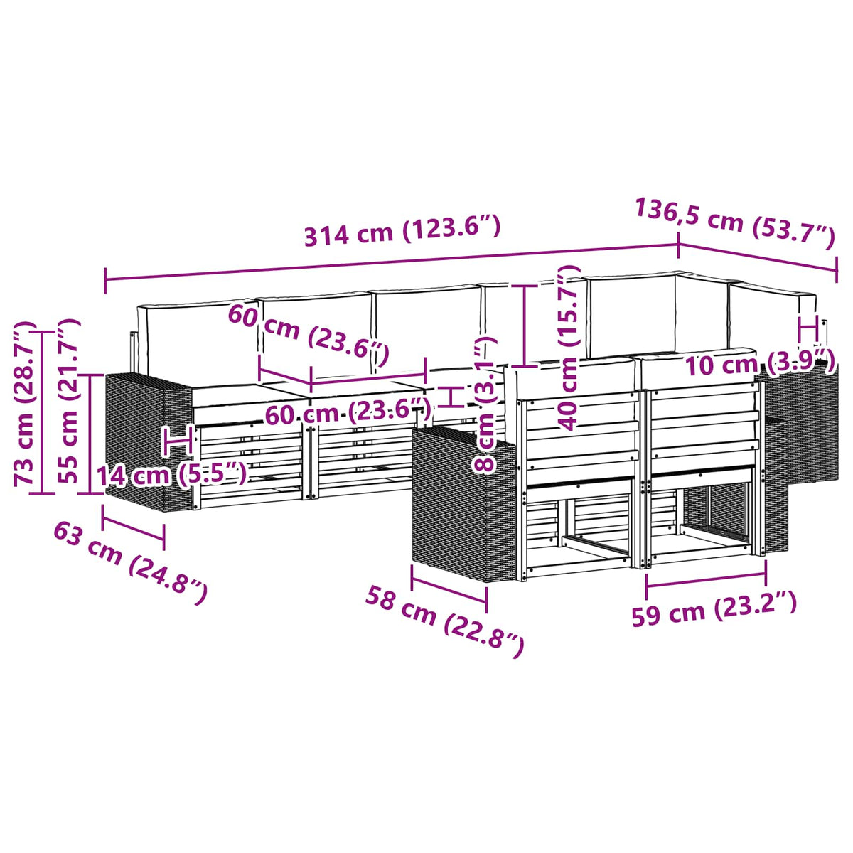 Set vanjskih sofa 8 kom. Poliester