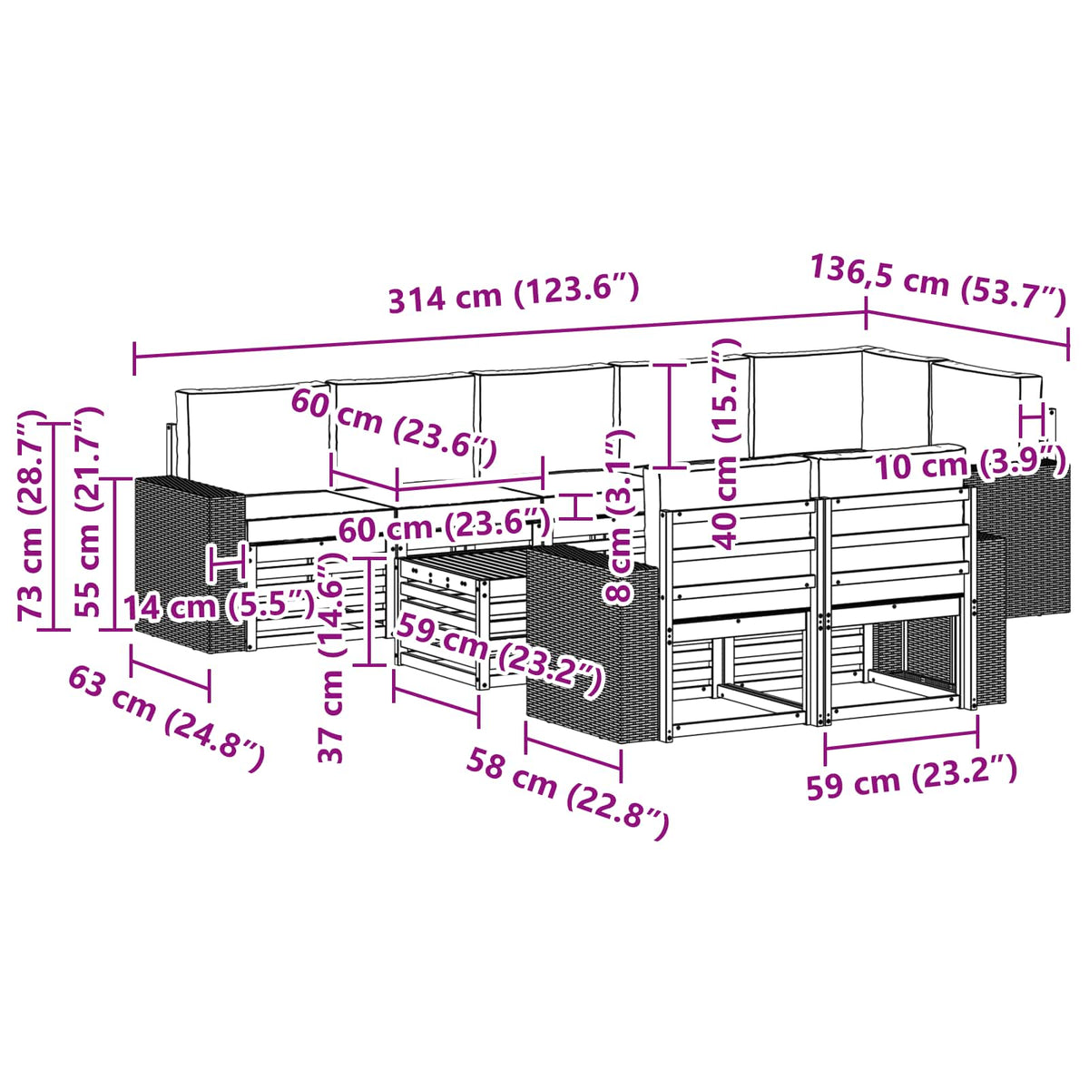 Set vanjskih sofa 9 kom. Prirodna i bež Poliester