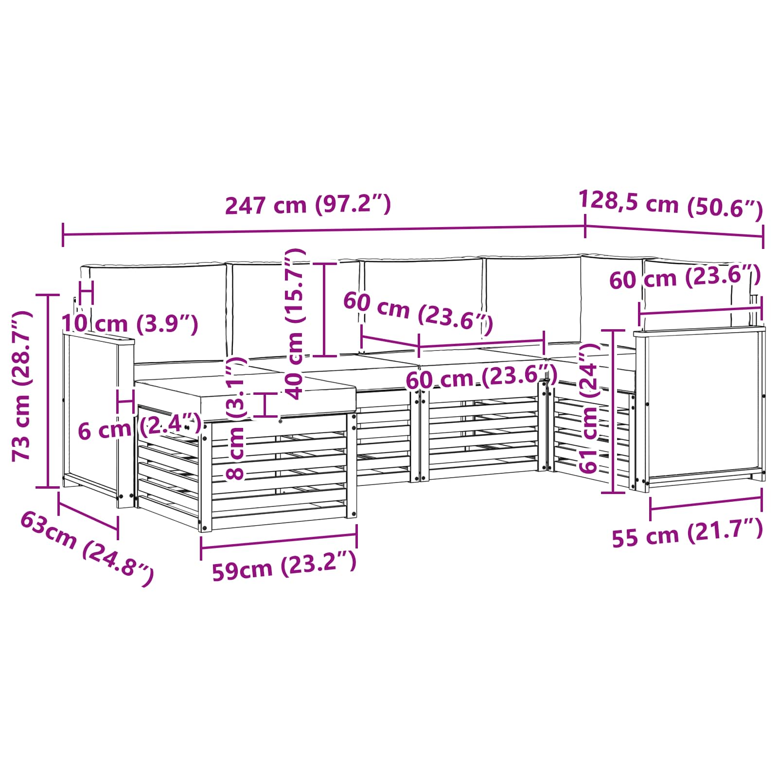 Sekcijska garnitura s jastukom 5 pcs