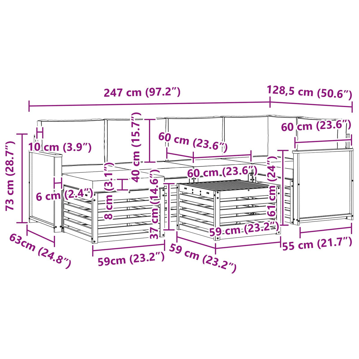 Set vanjskih sofa 6 kom. Prirodna i antracit