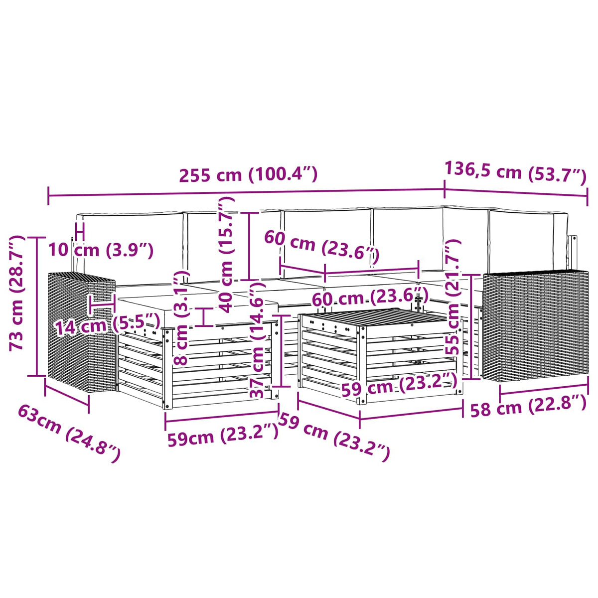 Set vanjskih sofa 7 kom. Prirodna i antracit Poliester
