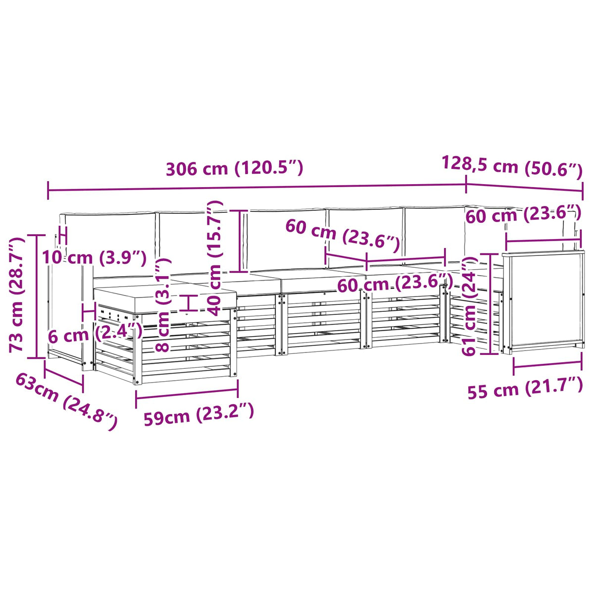 Sekcijska garnitura s jastukom 6 pcs