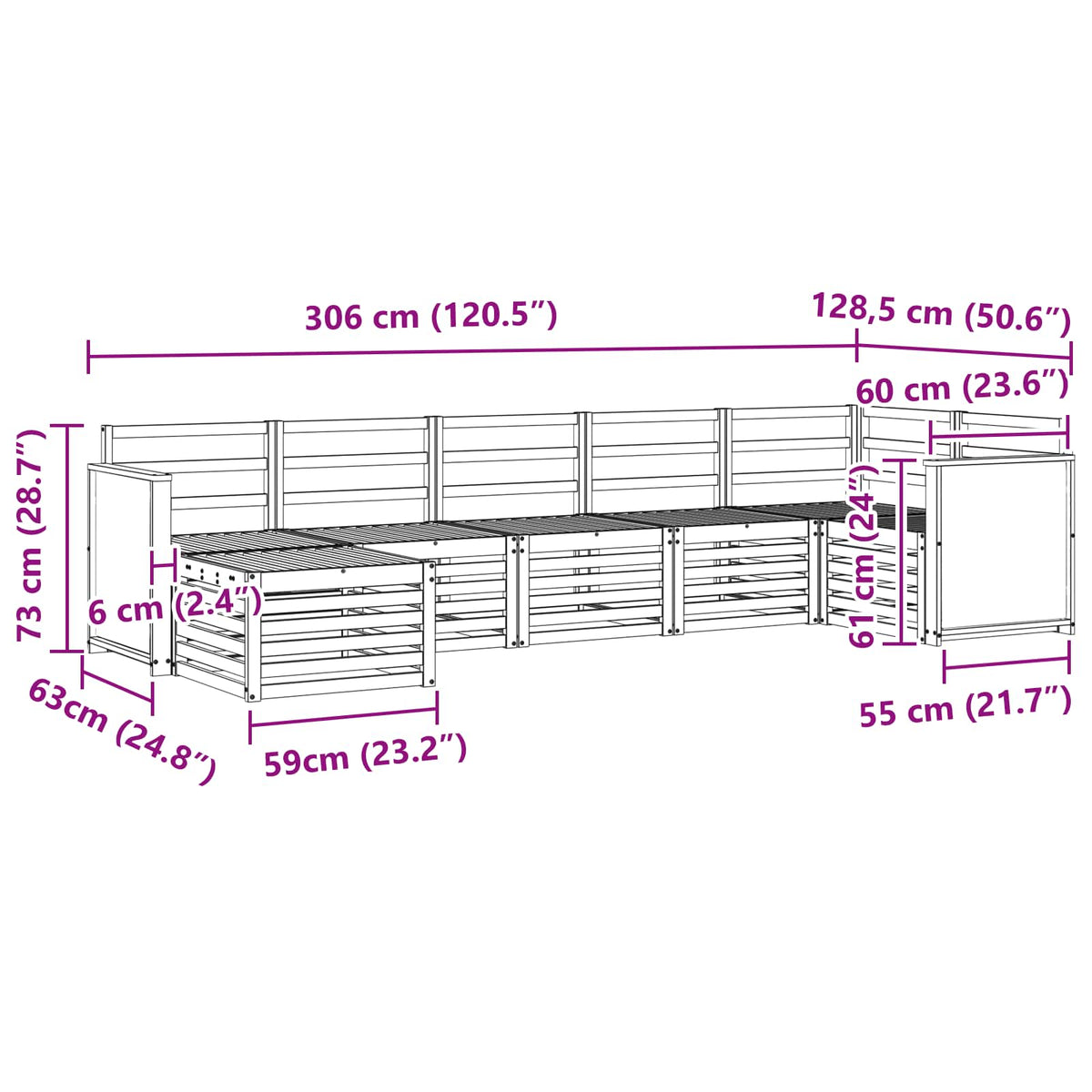 Set vanjskih sofa 6 kom. Prirodna Čvrsto drvo akacije
