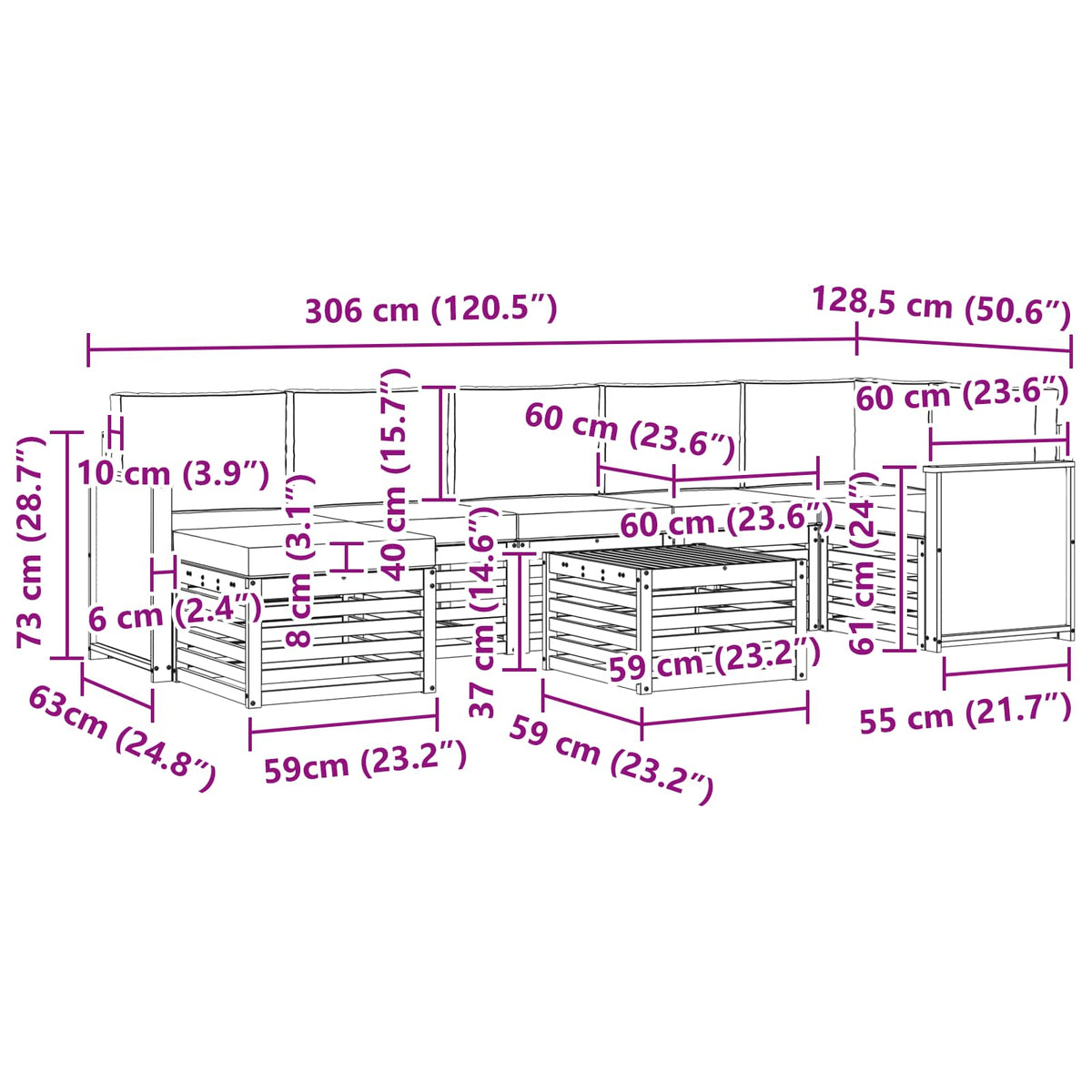 Set vanjskih sofa 7 kom. Prirodna i svjetlosiva