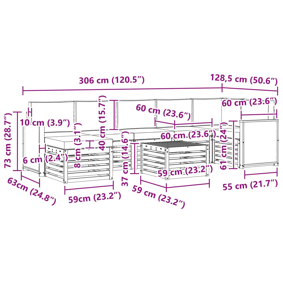 Set vanjskih sofa 7 kom. Prirodna i antracit