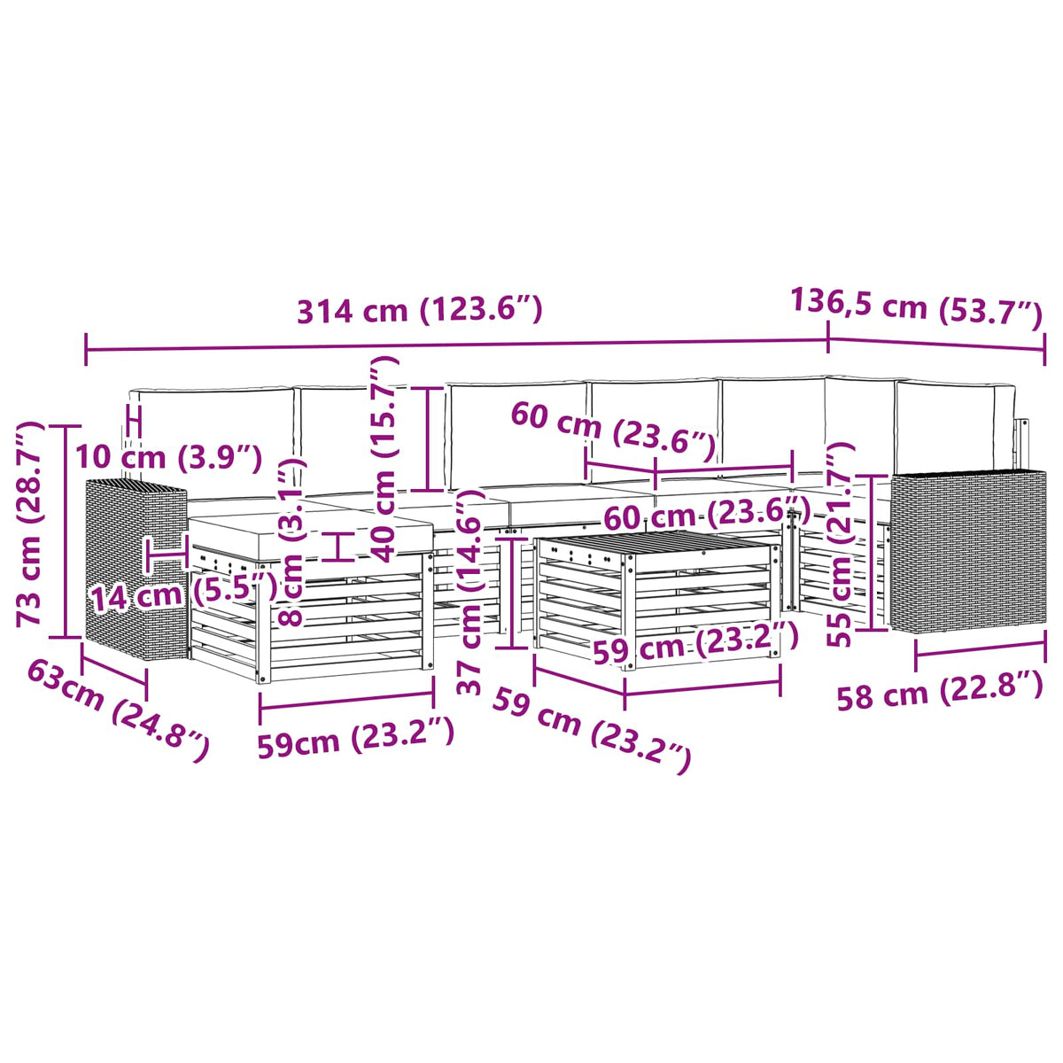 Set vanjskih sofa 8 kom. Prirodna i bež