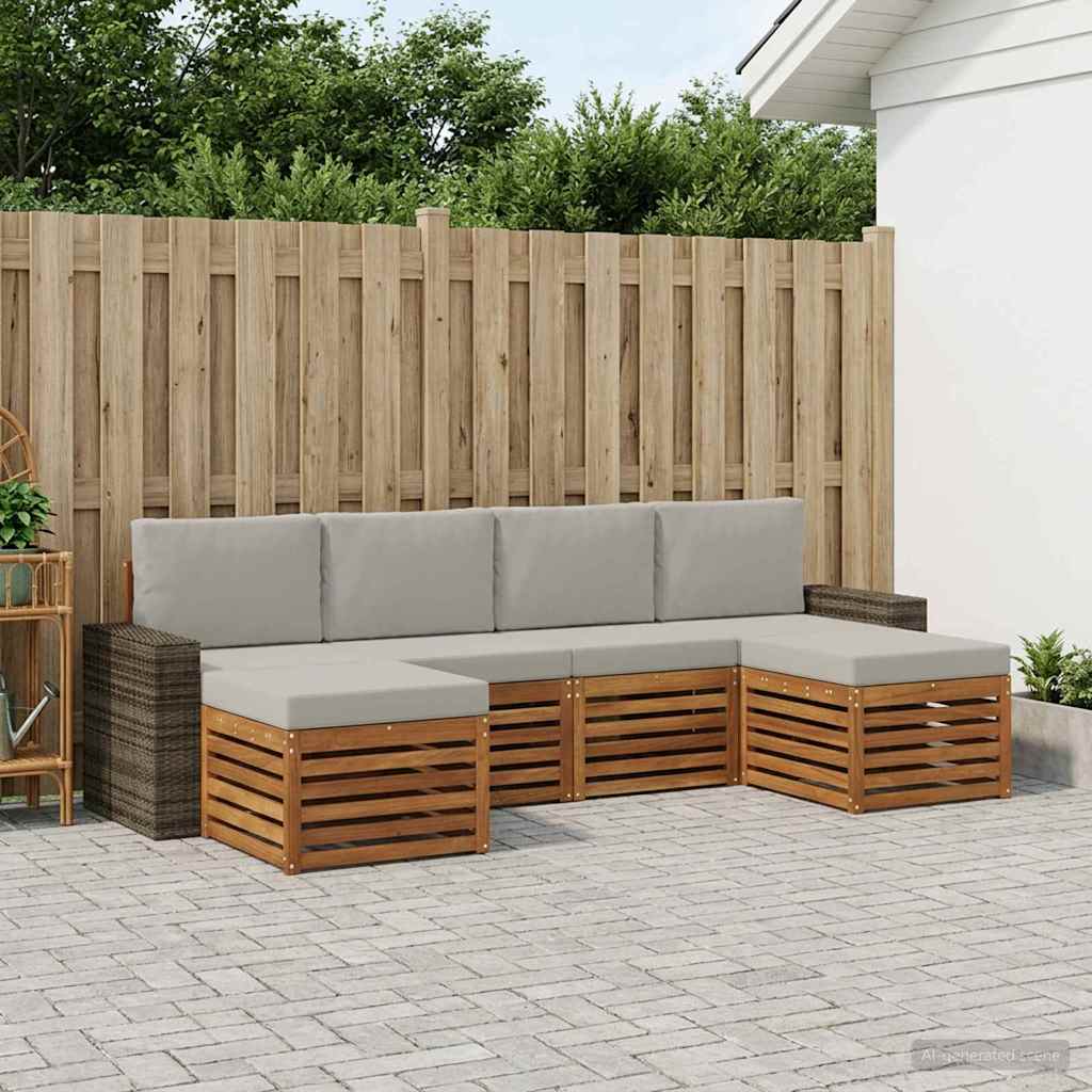 Setovi sofa 6 pcs Prirodna i svjetlosiva Čvrsto drvo akacije