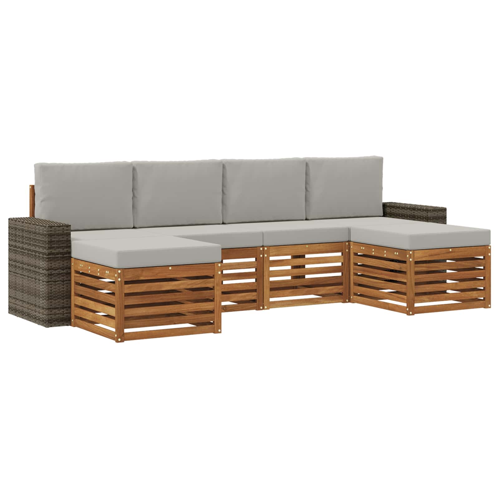 Setovi sofa 6 pcs Prirodna i svjetlosiva Čvrsto drvo akacije
