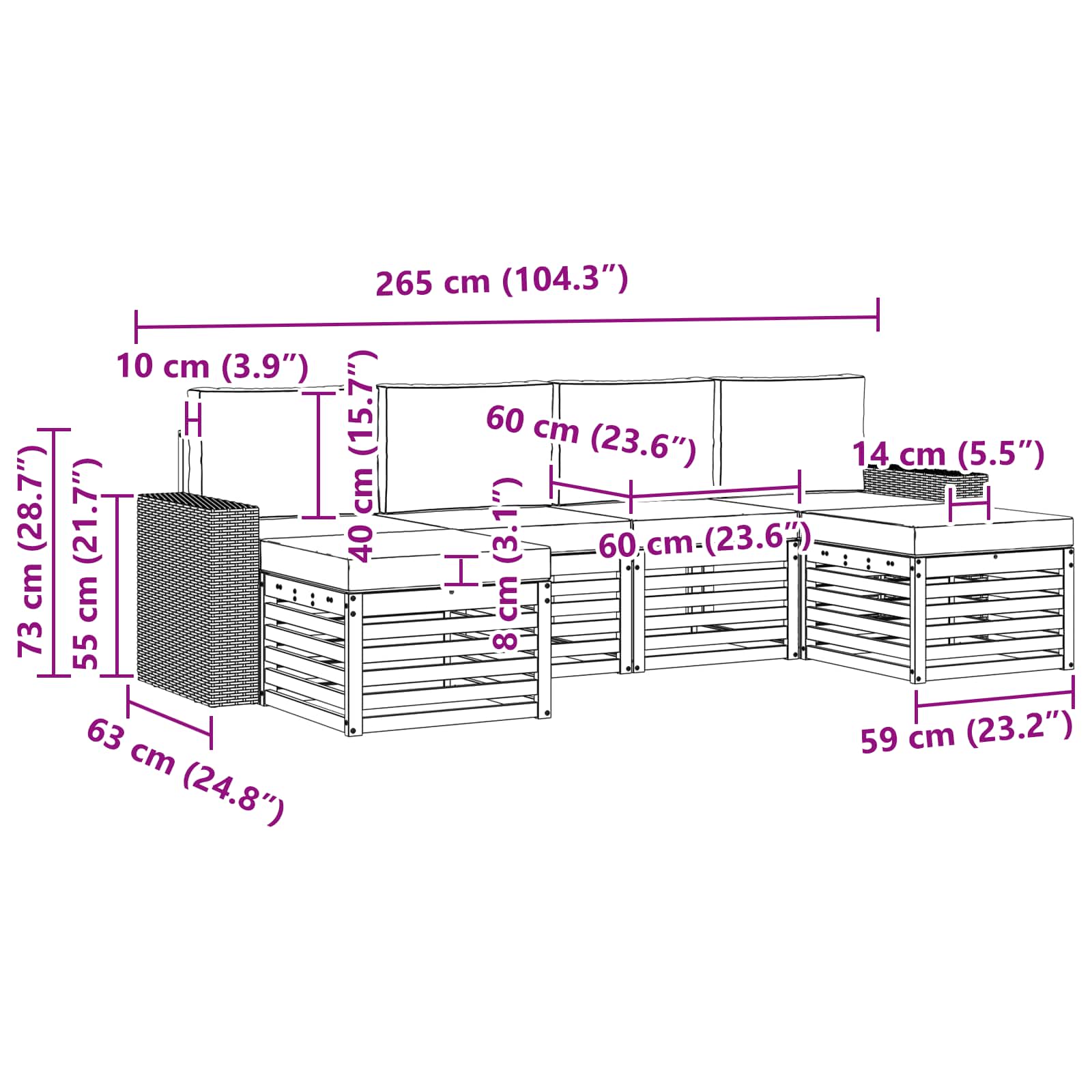 Setovi sofa 6 pcs Prirodna i svjetlosiva Čvrsto drvo akacije