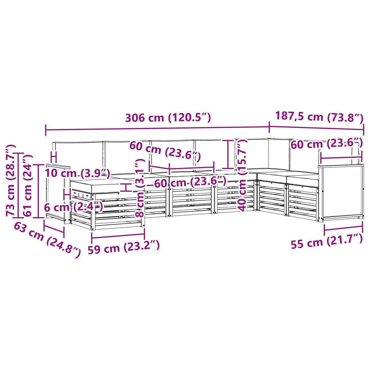 Set vanjskih sofa 6 kom. Prirodna i svjetlosiva