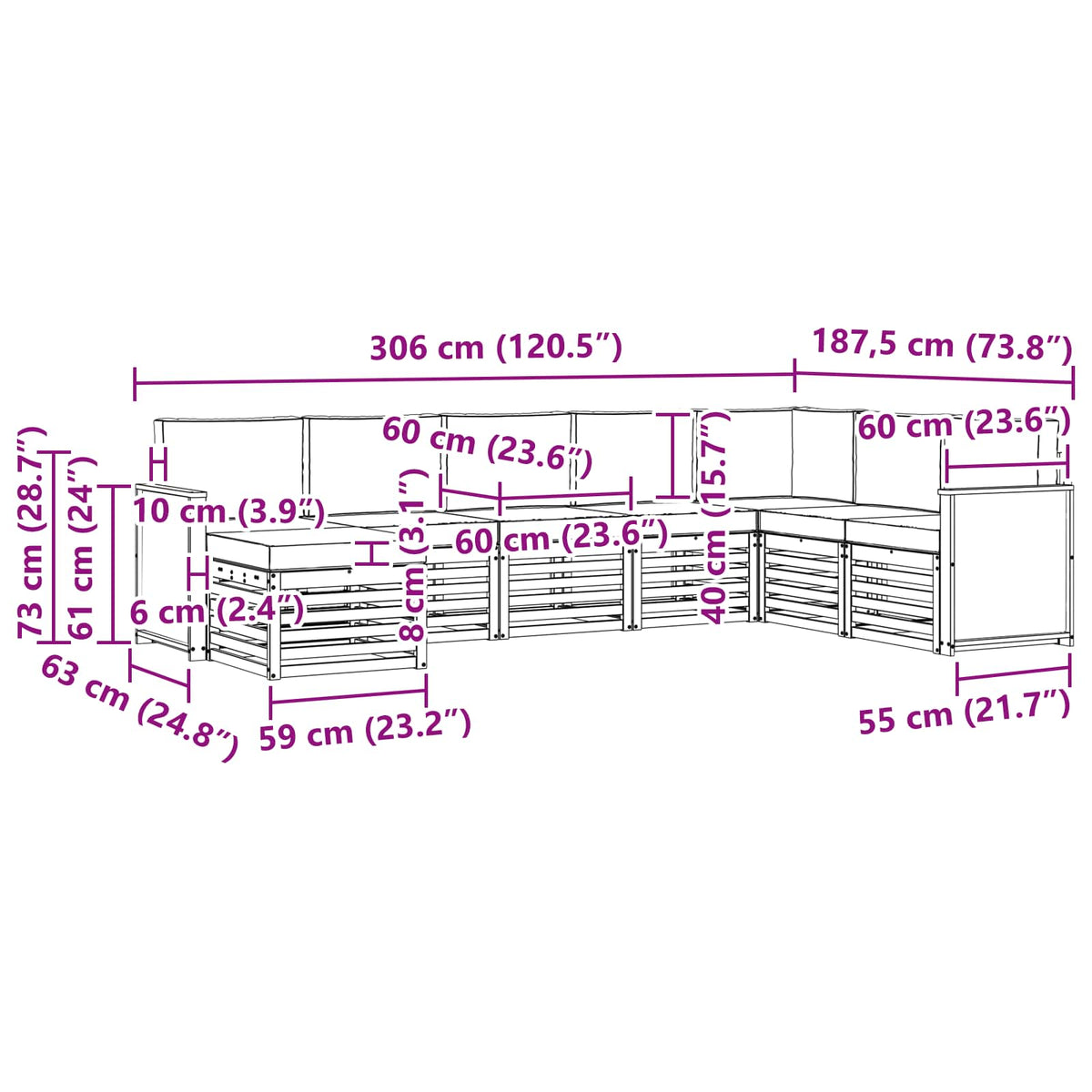 Set vanjskih sofa s jastukom 6 pcs Prirodna