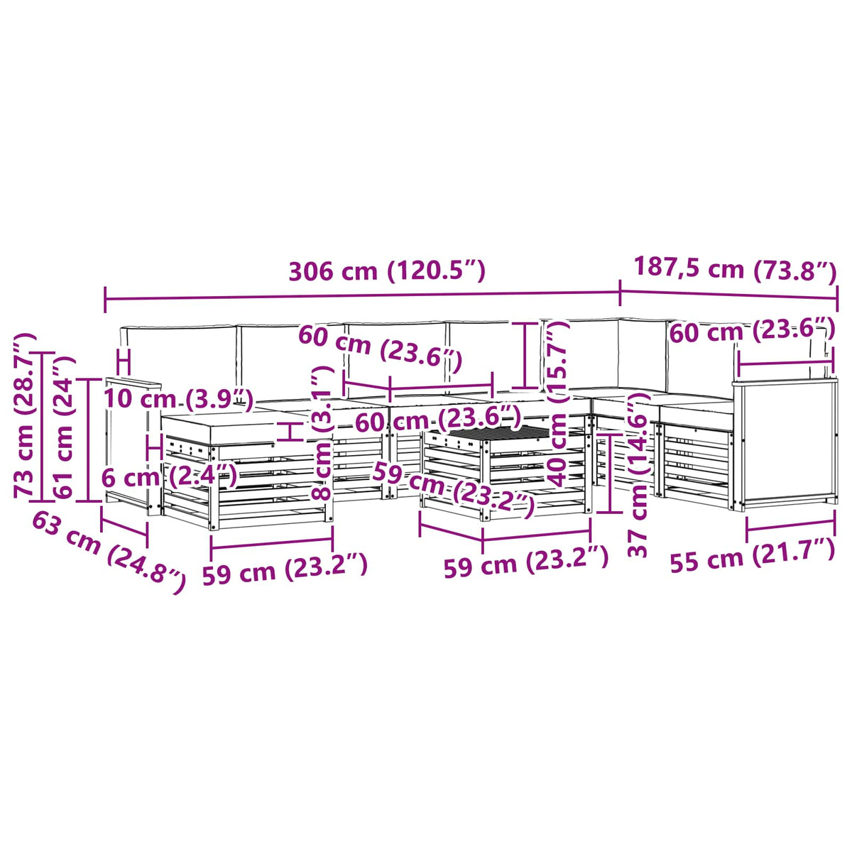 Set vanjskih sofa 7 kom. Prirodna i svjetlosiva
