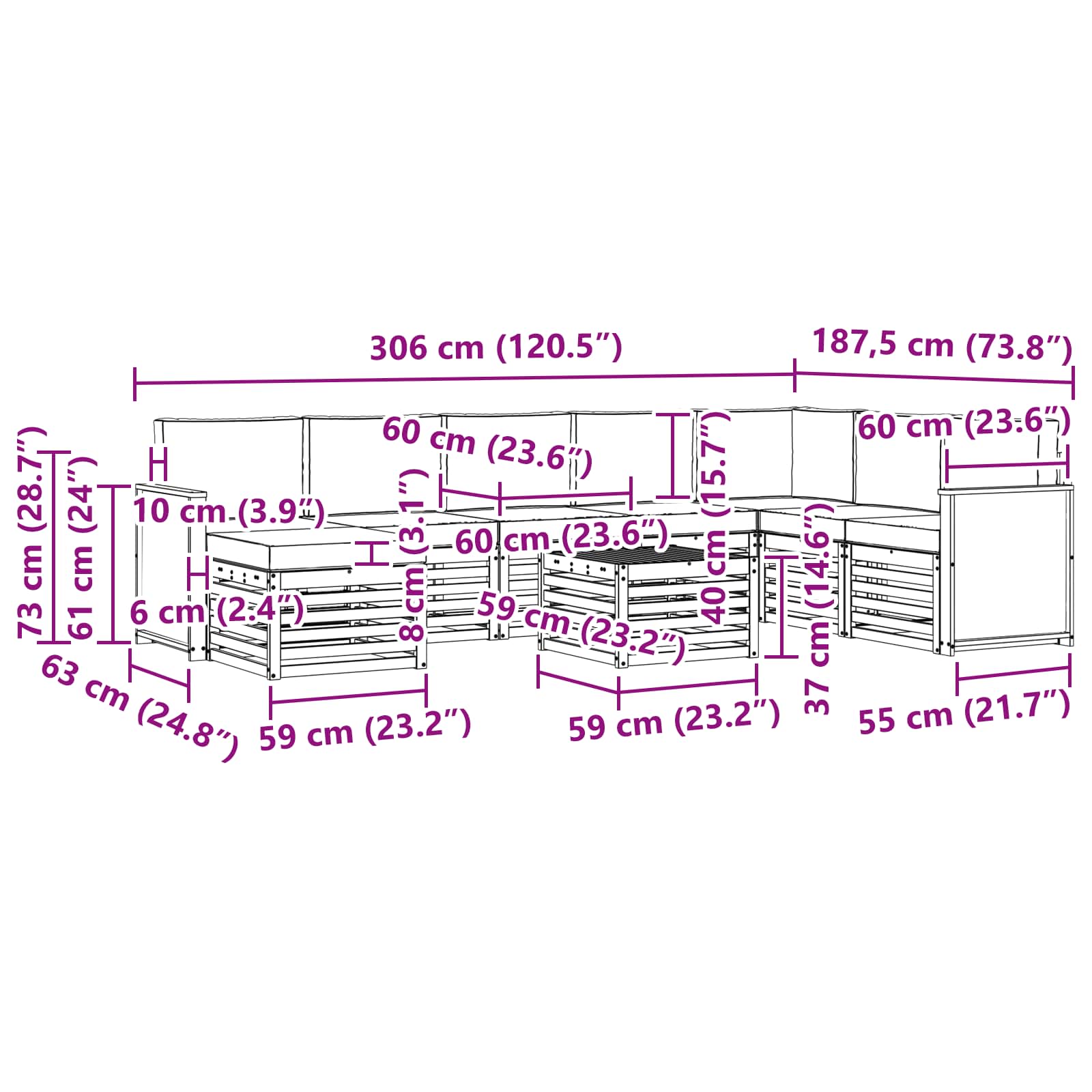 Set vanjskih sofa s jastukom 7 pcs Prirodna