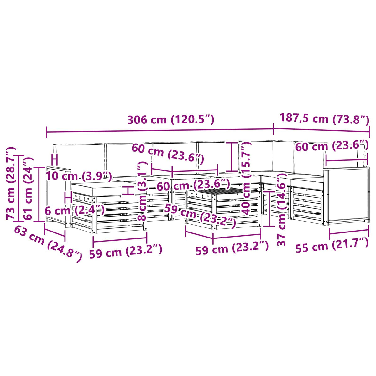 Set vanjskih sofa s jastukom 7 pcs Prirodna
