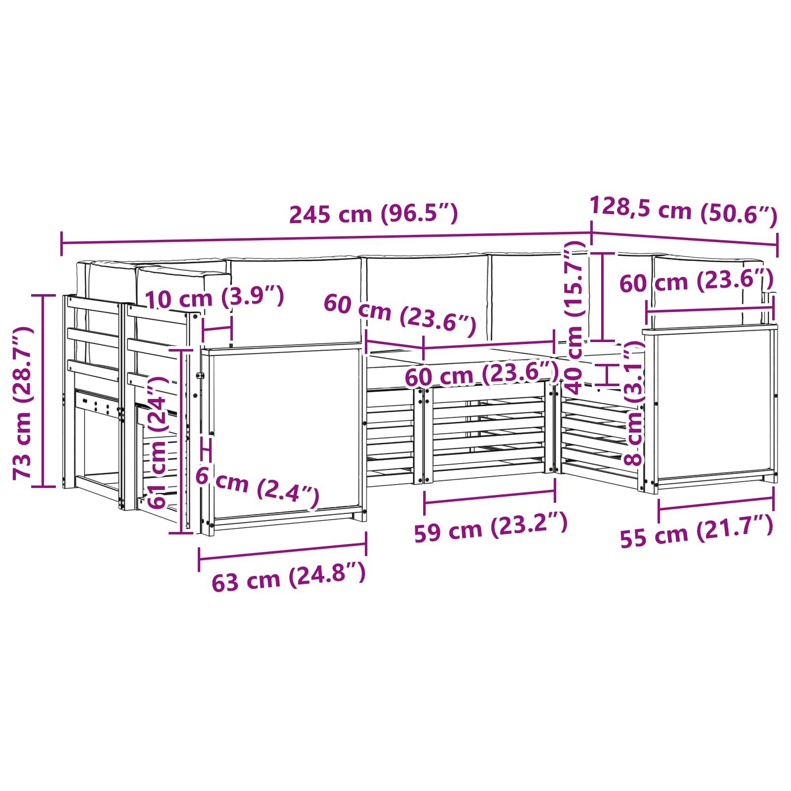 Sekcijska garnitura s jastukom 5 pcs