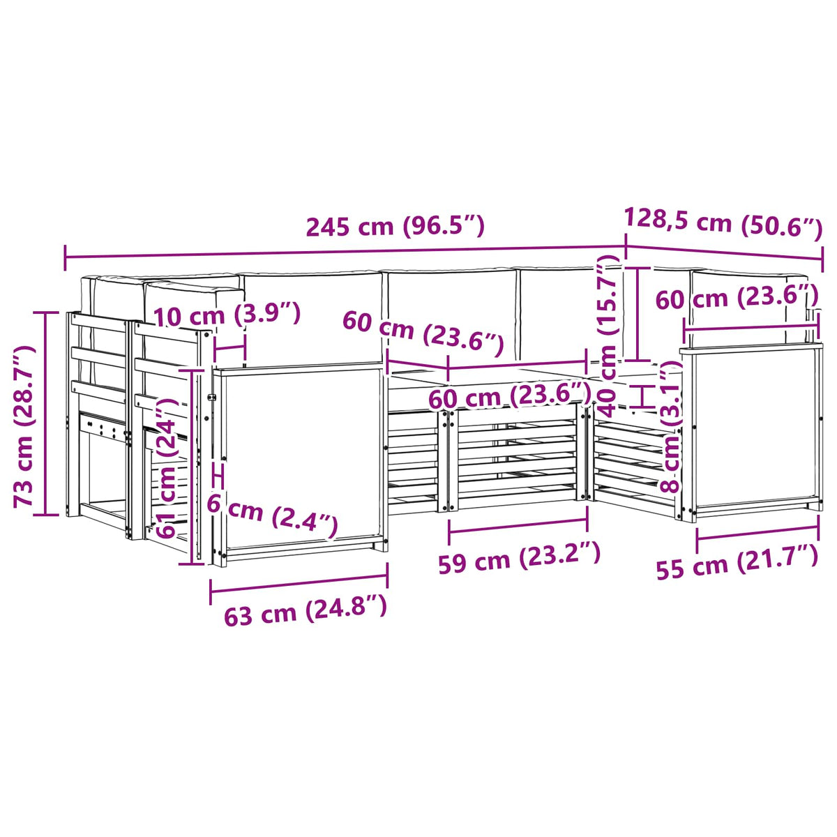Set vanjskih sofa 5 kom. Prirodna