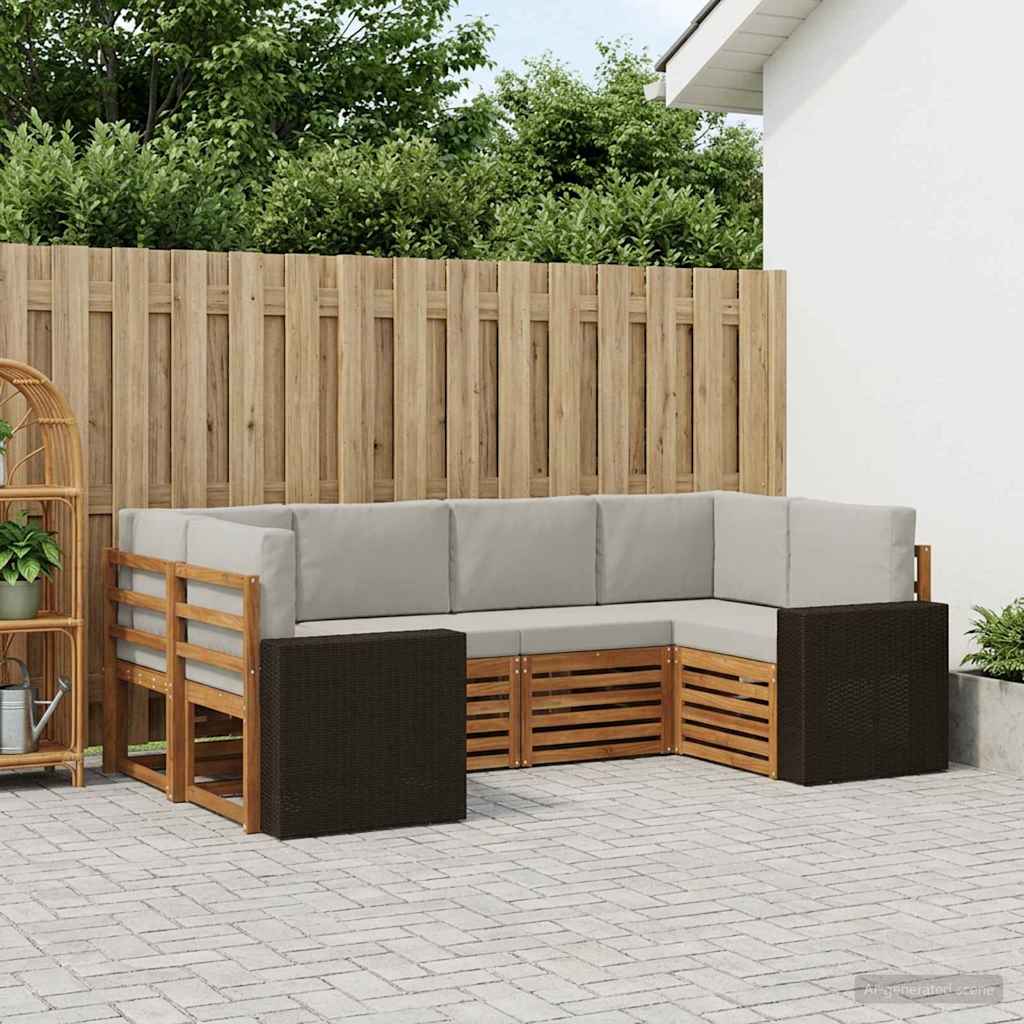 Sekcijska garnitura 6 pcs Prirodna i svjetlosiva Poliester