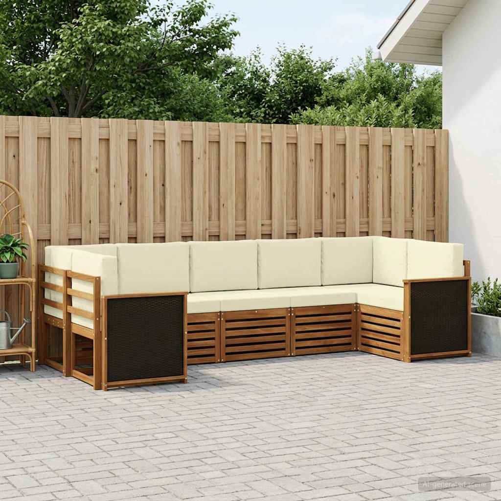 Set vanjskih sofa 6 kom. Prirodna i krem Smeđa