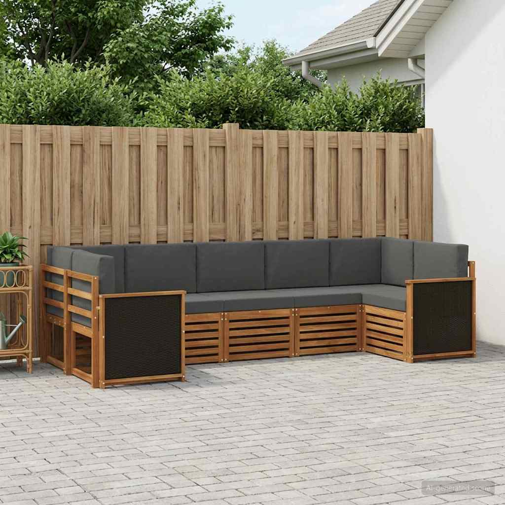 Set vanjskih sofa 6 kom. Prirodna i antracit Smeđa