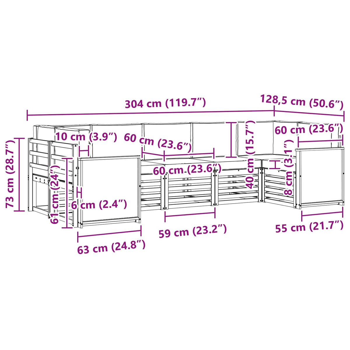 Set vanjskih sofa 6 kom. Prirodna Smeđa